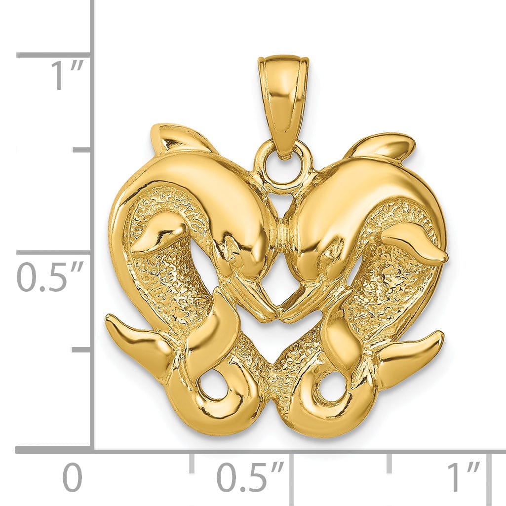 Lovely Rita's Pendants & Charms 14k Yellow Gold Textured Polished Finish Solid Dolphins Charm Pendant