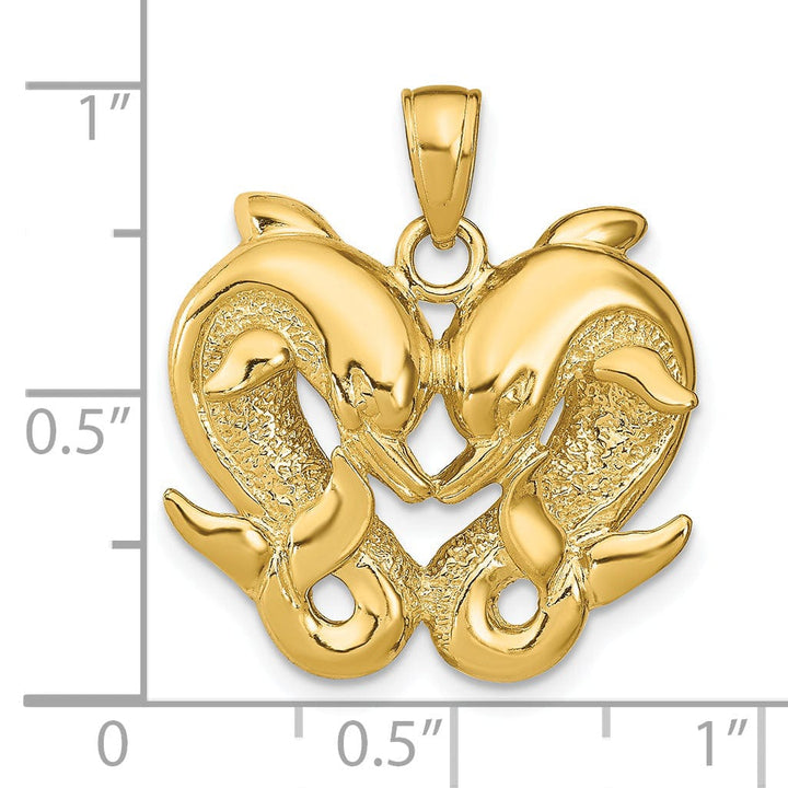 Lovely Rita's Pendants & Charms 14k Yellow Gold Textured Polished Finish Solid Dolphins Charm Pendant