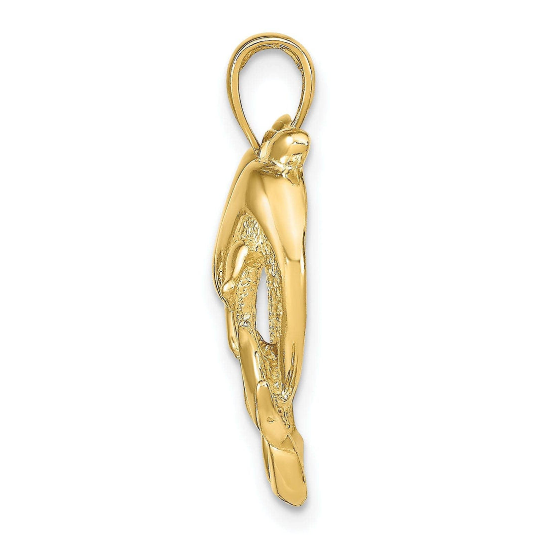 Lovely Rita's Pendants & Charms 14k Yellow Gold Textured Polished Finish Solid Dolphins Charm Pendant