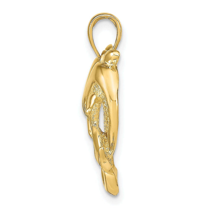Lovely Rita's Pendants & Charms 14k Yellow Gold Textured Polished Finish Solid Dolphins Charm Pendant