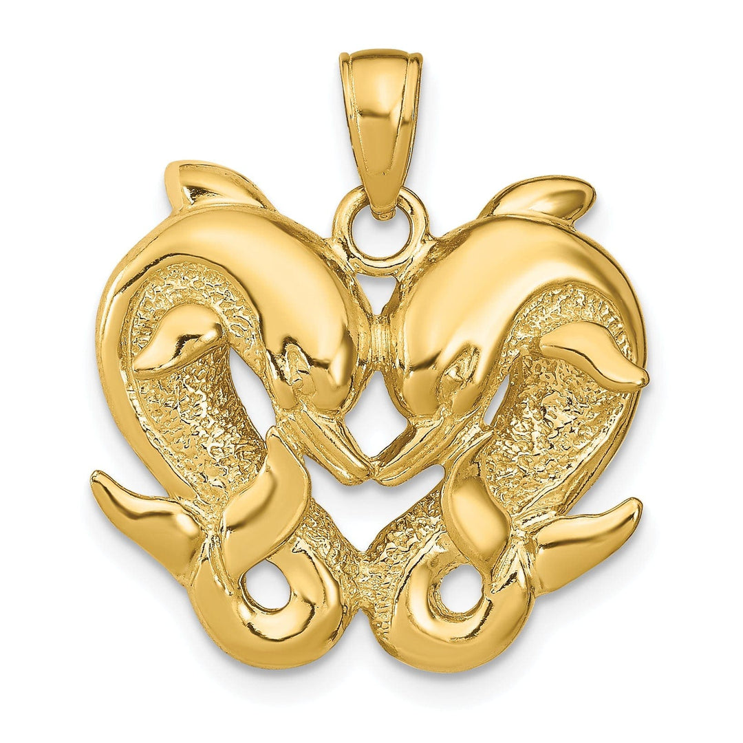 Lovely Rita's Pendants & Charms 14k Yellow Gold Textured Polished Finish Solid Dolphins Charm Pendant