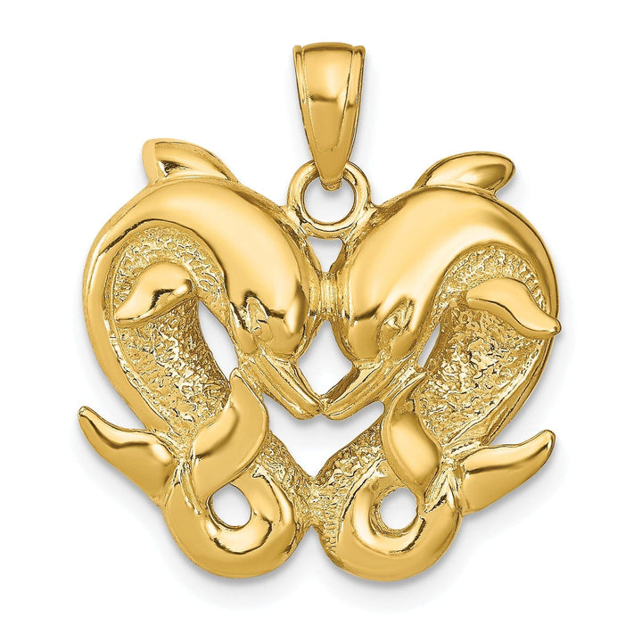 Lovely Rita's Pendants & Charms 14k Yellow Gold Textured Polished Finish Solid Dolphins Charm Pendant