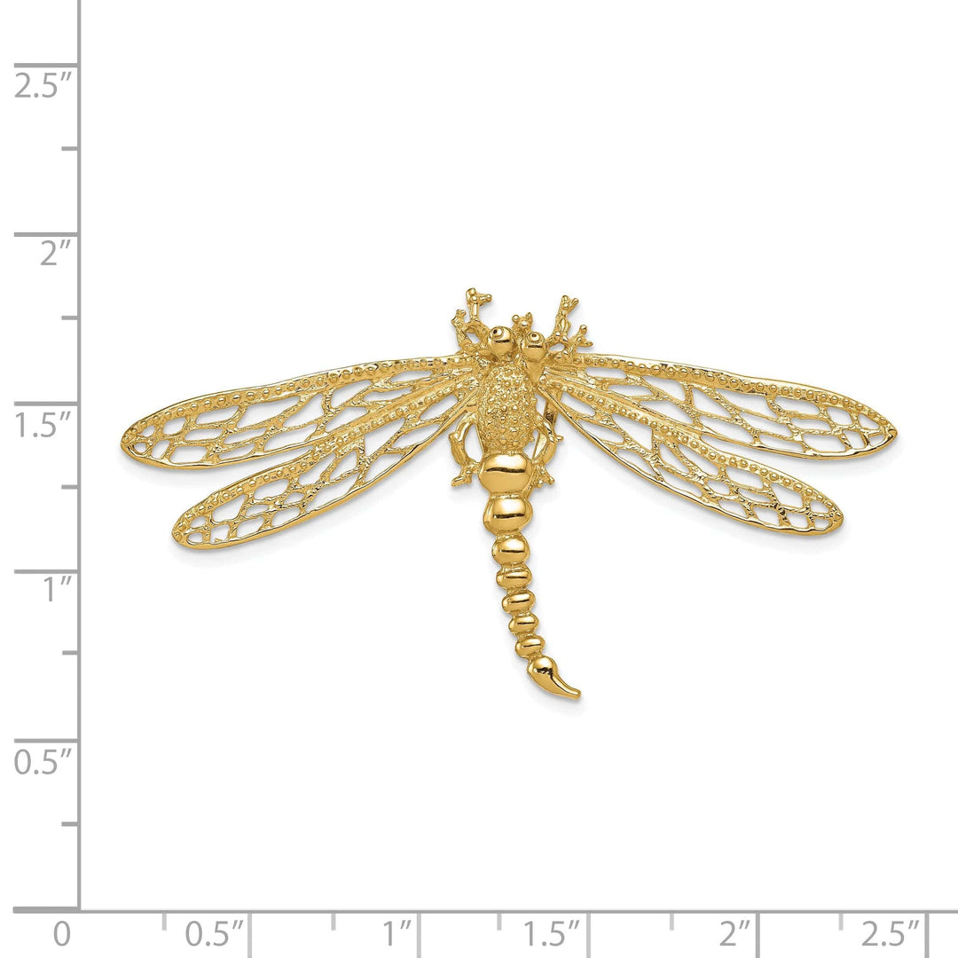 Lovely Rita's Pendants & Charms 14k Yellow Gold Textured Polished Finish Solid Dragonfly Cut Out Design Slide Pendant