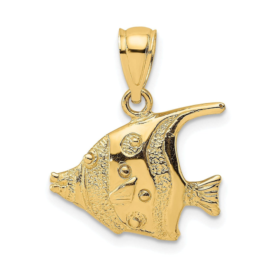 Lovely Rita's Pendants & Charms 14K Yellow Gold Textured Polished Finish Solid Fish 2-Dimensional Design Charm Pendant