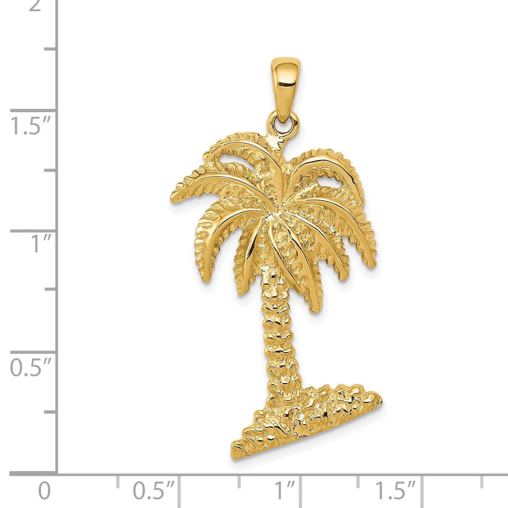 Lovely Rita's Pendants & Charms 14K Yellow Gold Textured Polished Finish Solid Large Size Men's Palm Tree Charm Pendant