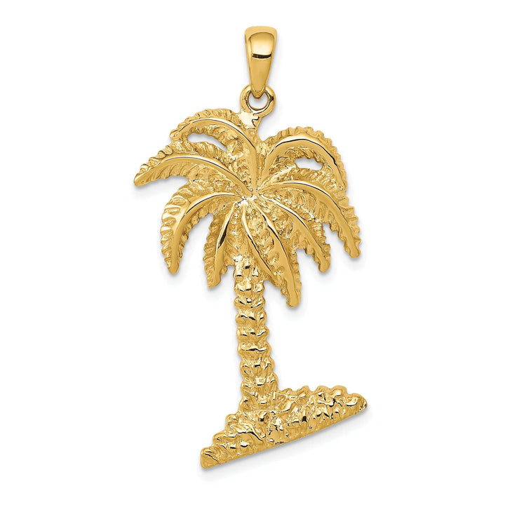 Lovely Rita's Pendants & Charms 14K Yellow Gold Textured Polished Finish Solid Large Size Men's Palm Tree Charm Pendant