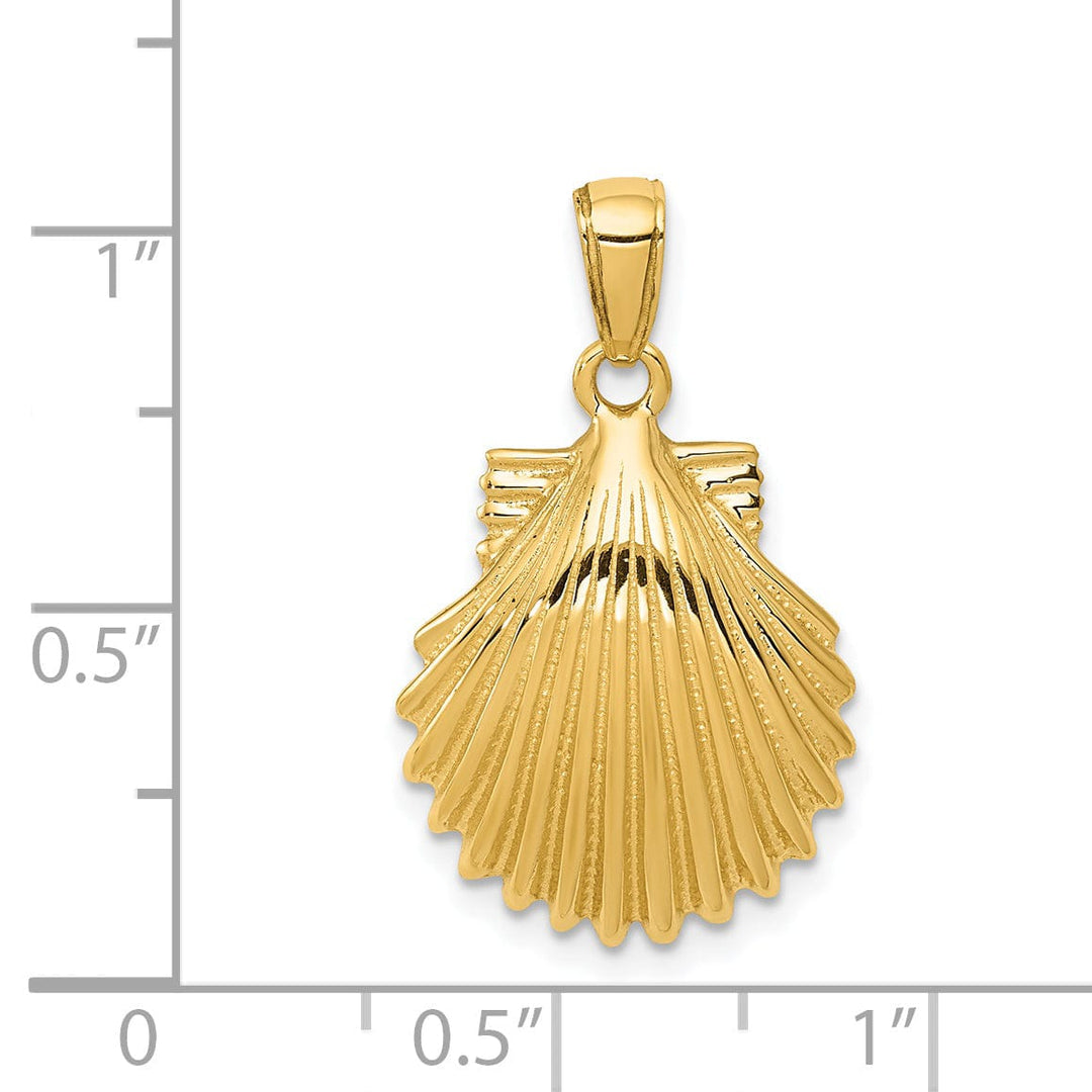 Lovely Rita's Pendants & Charms 14k Yellow Gold Textured Polished Finish Solid Scallop SeaShell Charm Pendant