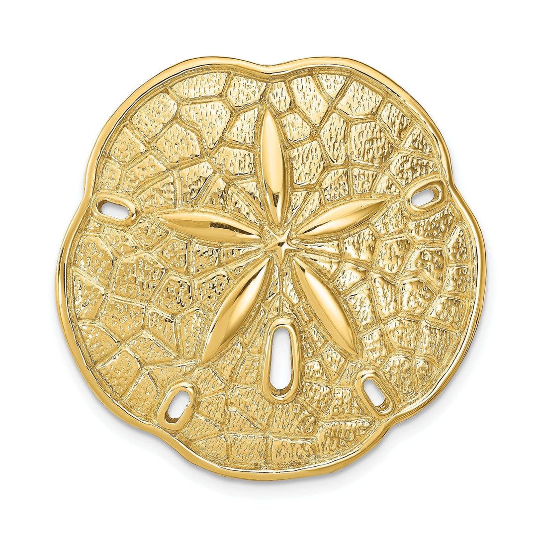 Lovely Rita's Pendants & Charms 14k Yellow Gold Textured Polished Finish Solid Sea Sand Dollar Slide Pendant Fits up to 8 mm fancy Omega Chain