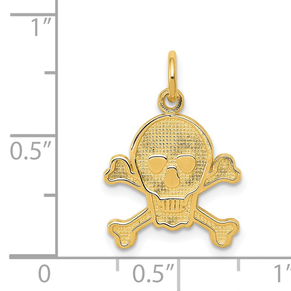 Lovely Rita's Pendants & Charms 14K Yellow Gold Textured Polished Finish Solid Skull and Cross Bones Design Charm Pendant