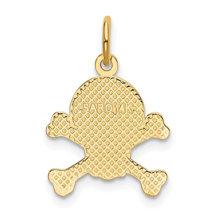 Lovely Rita's Pendants & Charms 14K Yellow Gold Textured Polished Finish Solid Skull and Cross Bones Design Charm Pendant