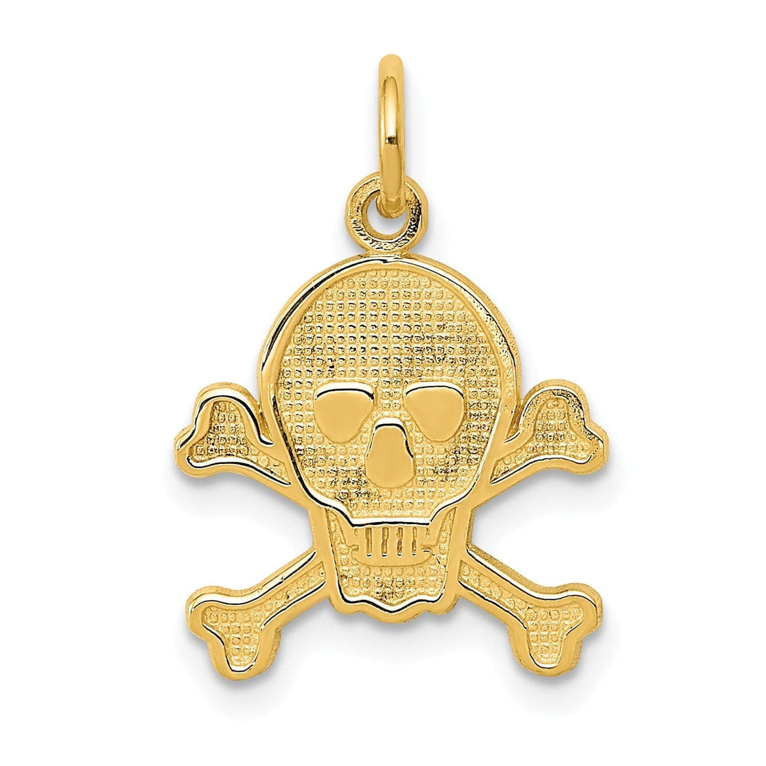 Lovely Rita's Pendants & Charms 14K Yellow Gold Textured Polished Finish Solid Skull and Cross Bones Design Charm Pendant