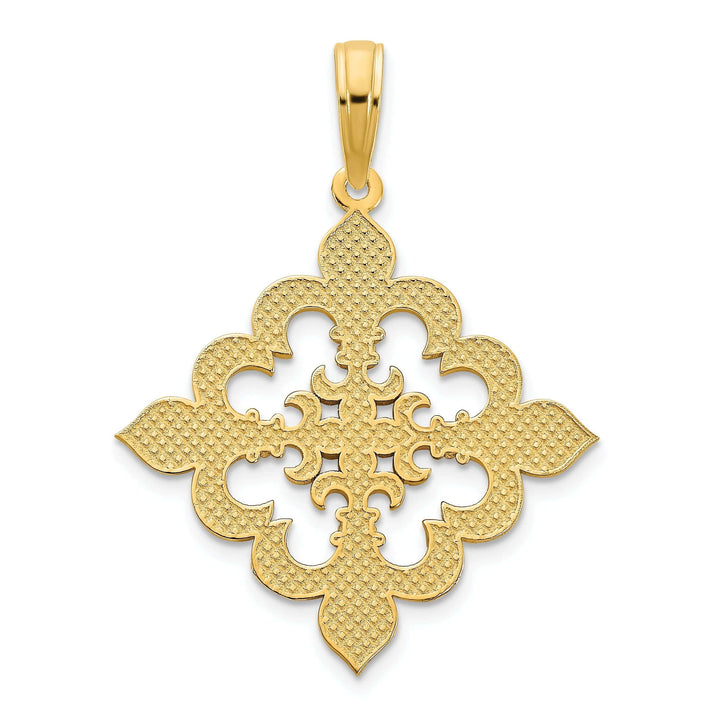 Lovely Rita's Pendants & Charms 14k Yellow Gold Textured Polished Finish Solid Womens Fleur de Lis Fancy Design Charm Pendant