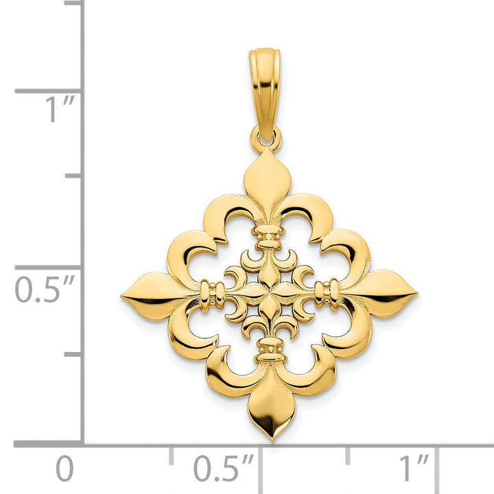 Lovely Rita's Pendants & Charms 14k Yellow Gold Textured Polished Finish Solid Womens Fleur de Lis Fancy Design Charm Pendant