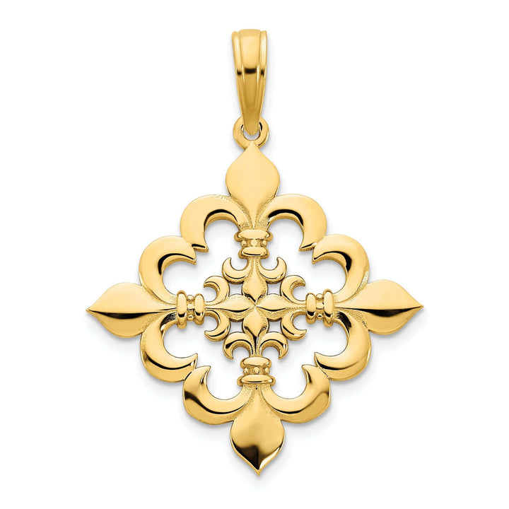 Lovely Rita's Pendants & Charms 14k Yellow Gold Textured Polished Finish Solid Womens Fleur de Lis Fancy Design Charm Pendant