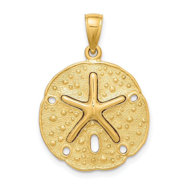 Lovely Rita's Pendants & Charms 14K Yellow Gold Textured Polished Finish Starfish on Sea Sand Dollar Design Charm Pendant