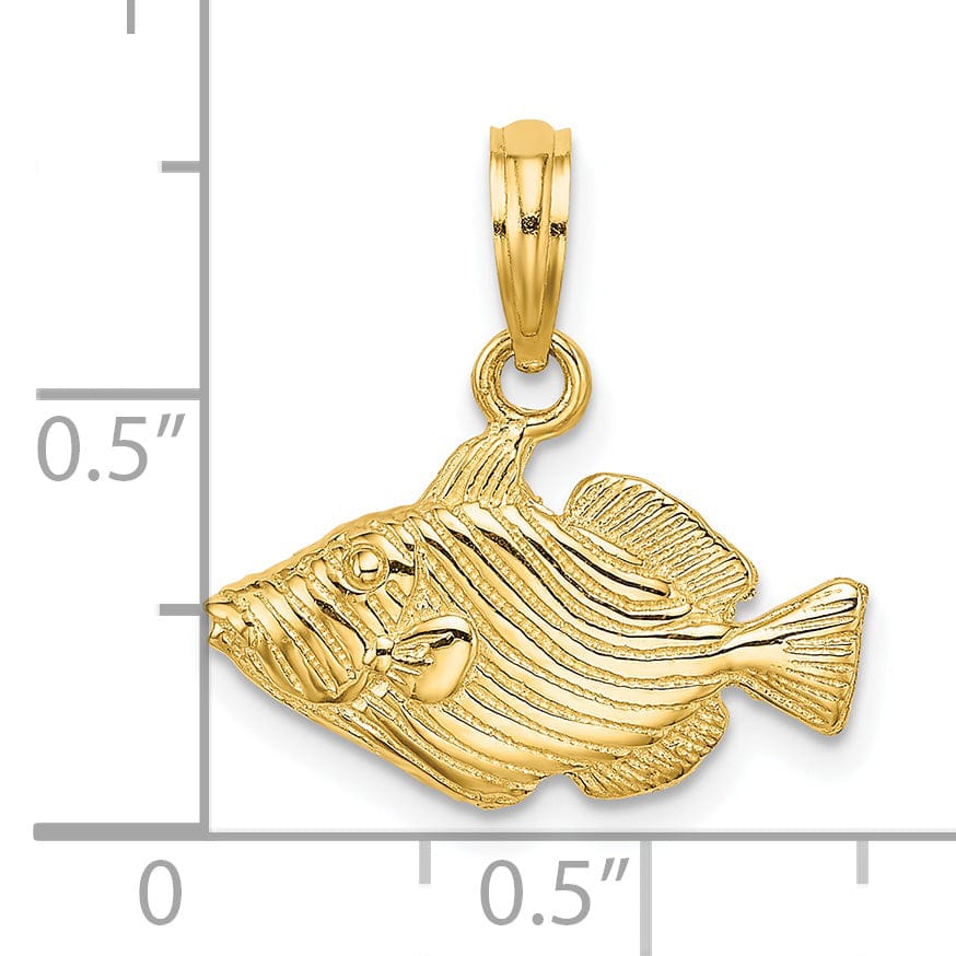 Lovely Rita's Pendants & Charms 14K Yellow Gold Textured Polished Finish Striped Fish 2-Dimensional Design Charm Pendant