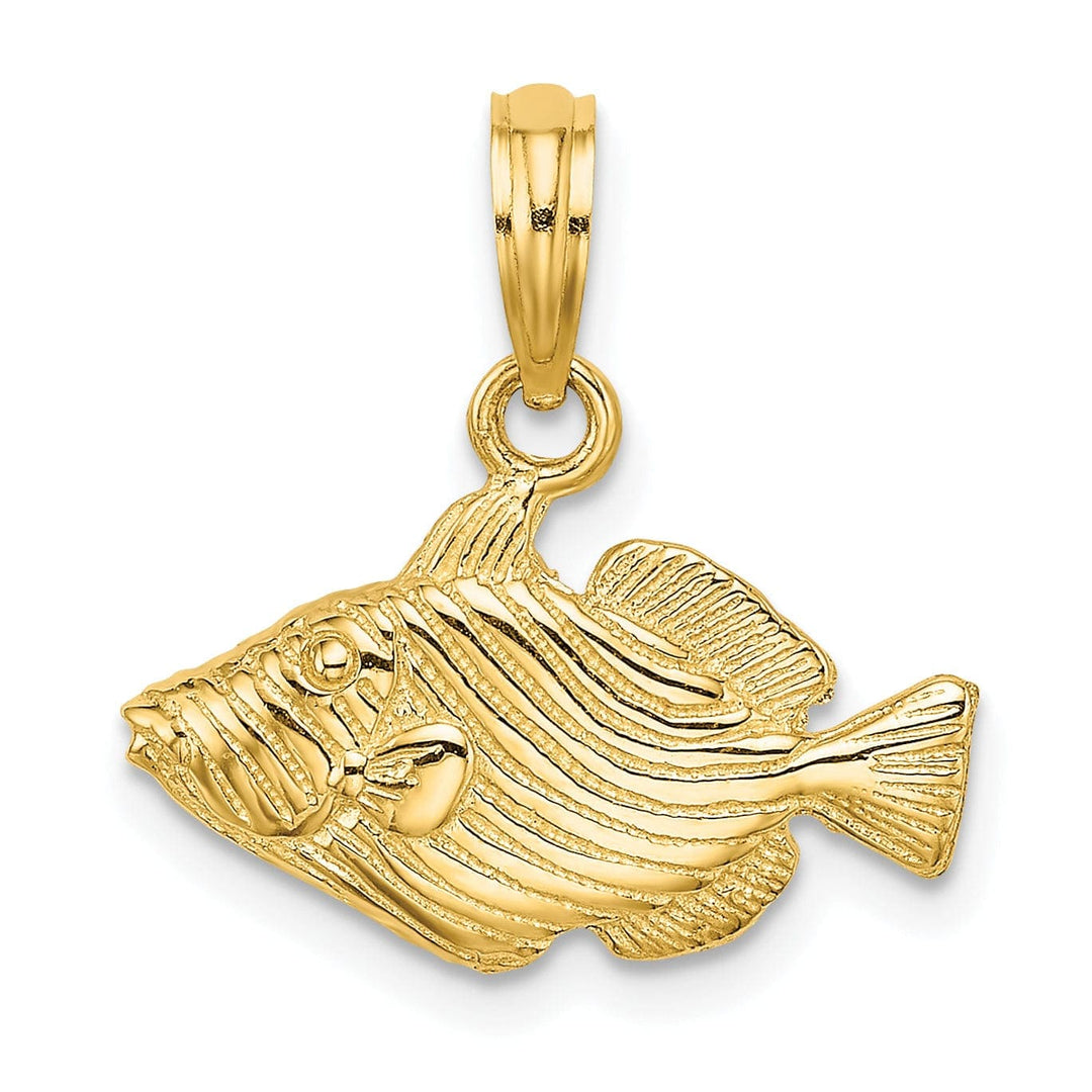 Lovely Rita's Pendants & Charms 14K Yellow Gold Textured Polished Finish Striped Fish 2-Dimensional Design Charm Pendant