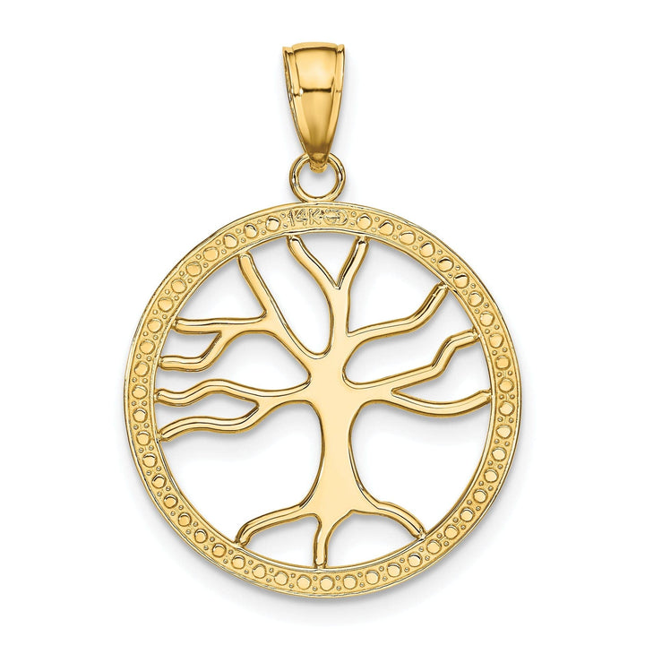 Lovely Rita's Pendants & Charms 14K Yellow Gold Textured Polished Finish Tree of Life in a Large Size Round Beaded Frame Design Charm Pendant