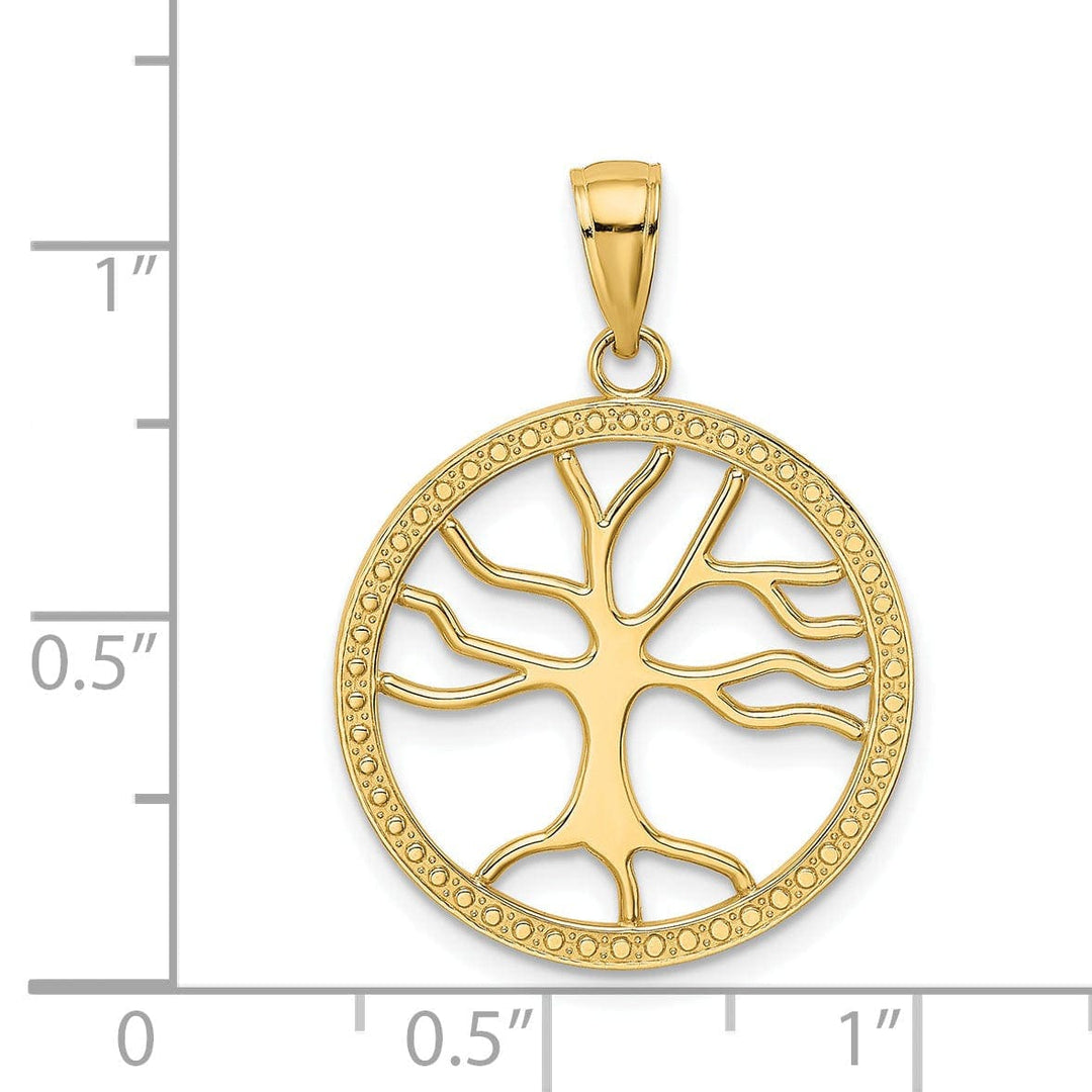 Lovely Rita's Pendants & Charms 14K Yellow Gold Textured Polished Finish Tree of Life in a Large Size Round Beaded Frame Design Charm Pendant