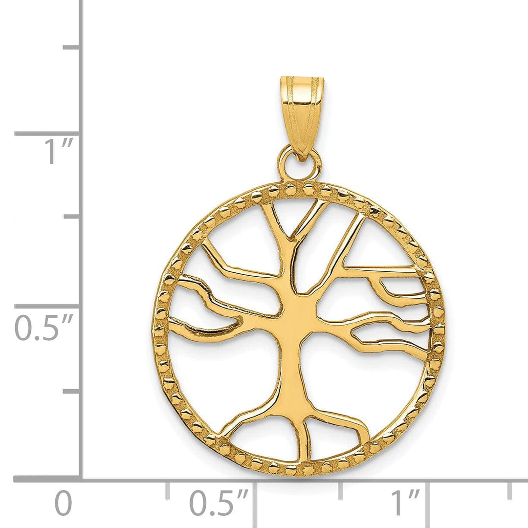 Lovely Rita's Pendants & Charms 14K Yellow Gold Textured Polished Finish Tree of Life in Round Frame Charm Pendant