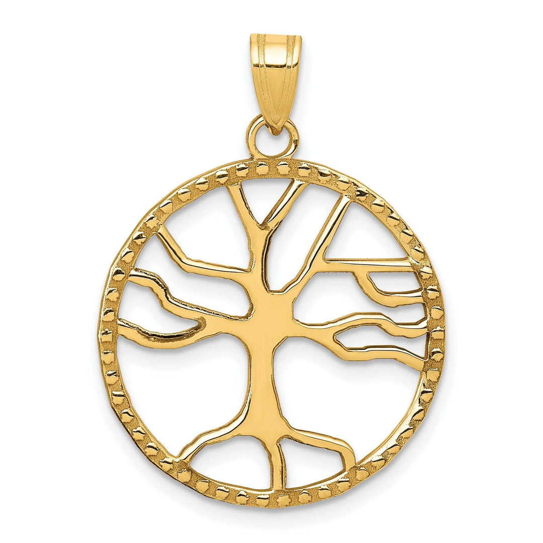Lovely Rita's Pendants & Charms 14K Yellow Gold Textured Polished Finish Tree of Life in Round Frame Charm Pendant