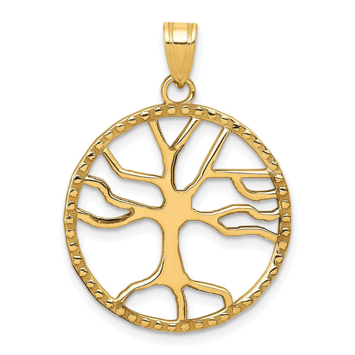Lovely Rita's Pendants & Charms 14K Yellow Gold Textured Polished Finish Tree of Life in Round Frame Charm Pendant