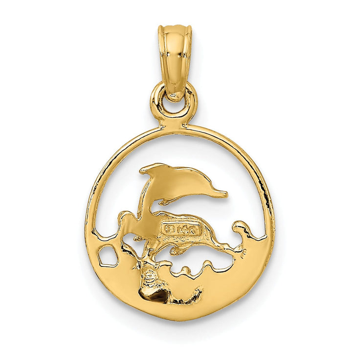 Lovely Rita's Pendants & Charms 14K Yellow Gold Textured Polished Finish Two Dolphins Swimming in Circle Shape Design Charm Pendant