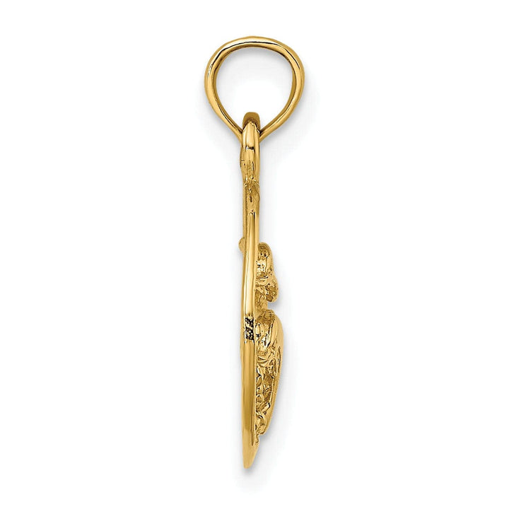 Lovely Rita's Pendants & Charms 14K Yellow Gold Textured Polished Finish Two Dolphins Swimming in Circle Shape Design Charm Pendant