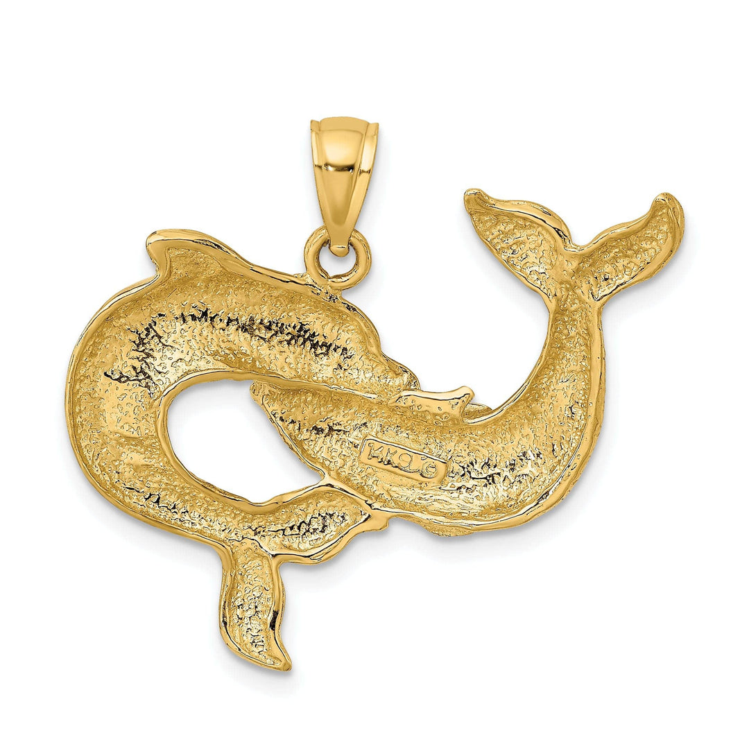 Lovely Rita's Pendants & Charms 14K Yellow Gold Textured Polished Finish Two Dolphins Together Playing Charm Pendant