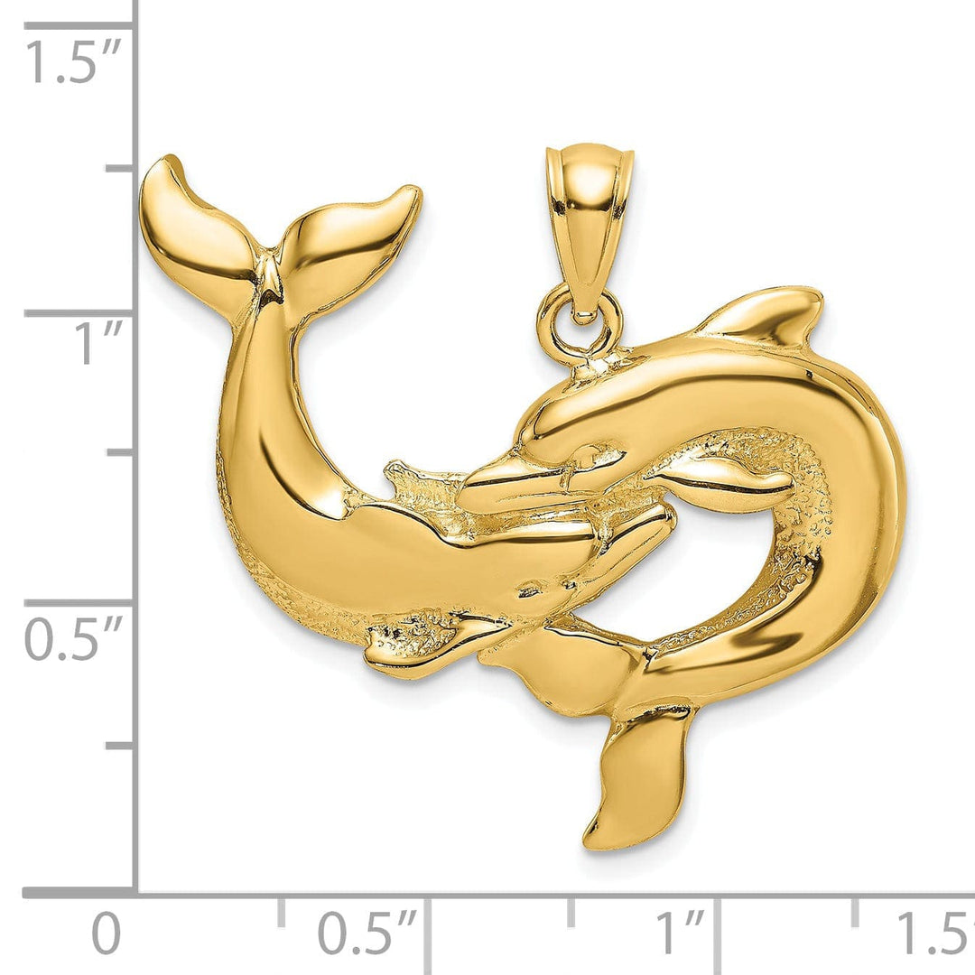 Lovely Rita's Pendants & Charms 14K Yellow Gold Textured Polished Finish Two Dolphins Together Playing Charm Pendant