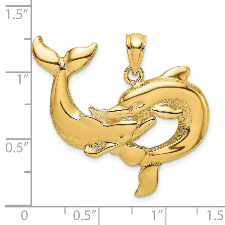 Lovely Rita's Pendants & Charms 14K Yellow Gold Textured Polished Finish Two Dolphins Together Playing Charm Pendant