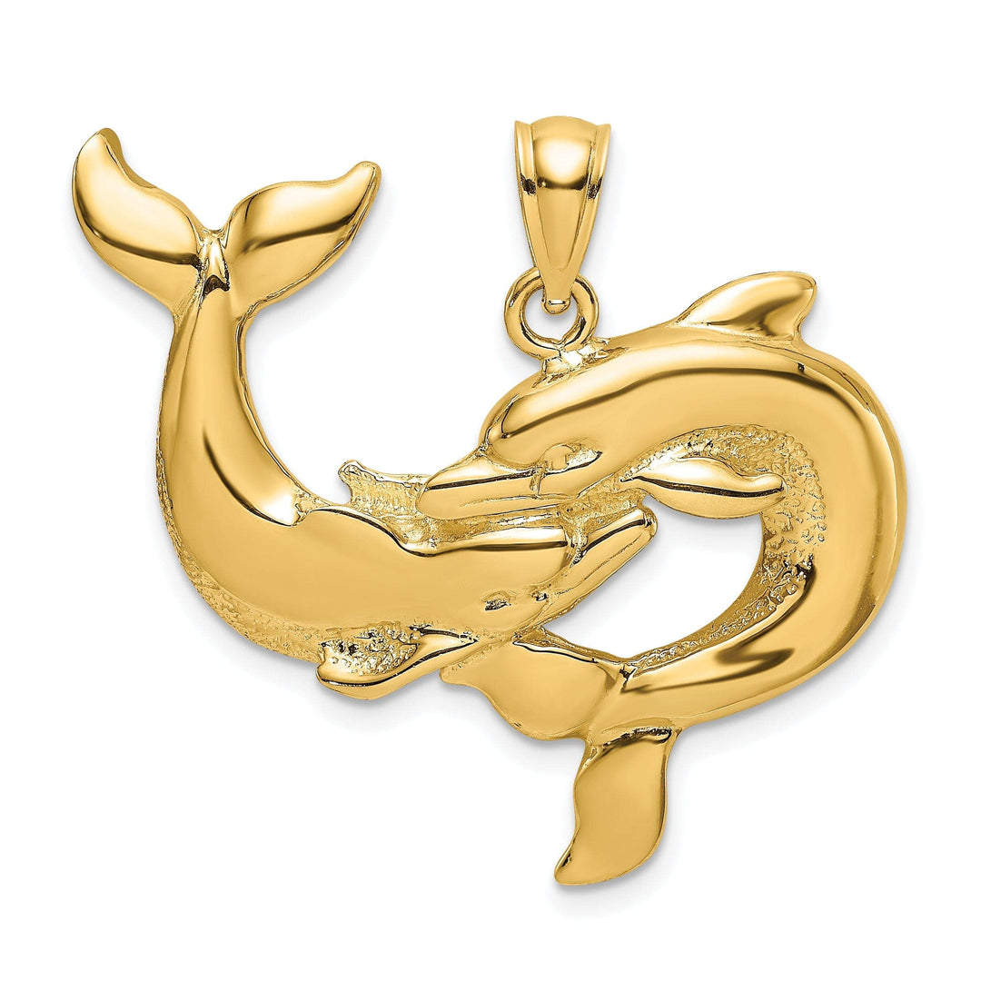 Lovely Rita's Pendants & Charms 14K Yellow Gold Textured Polished Finish Two Dolphins Together Playing Charm Pendant