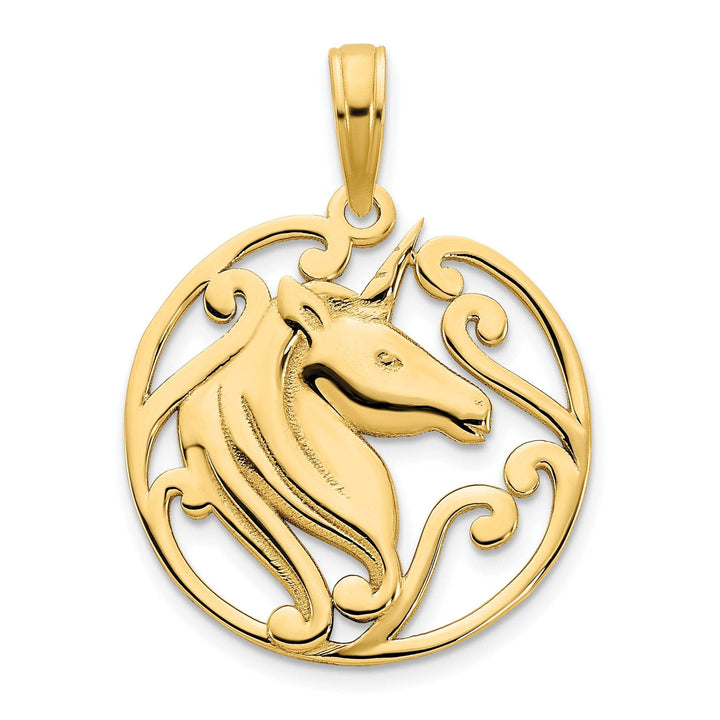 Lovely Rita's Pendants & Charms 14k Yellow Gold Textured Polished Finish Unicorn in a Circle Design Womens Charm Pendant