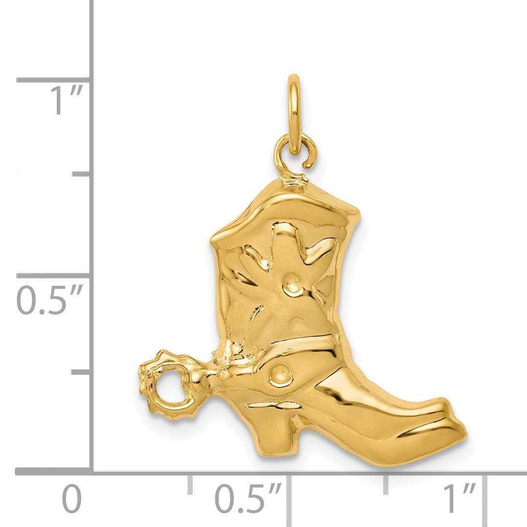 Lovely Rita's Pendants & Charms 14k Yellow Gold Textured Polished Finish Unisex Cowboy Boot with Spurs Charm Pendant
