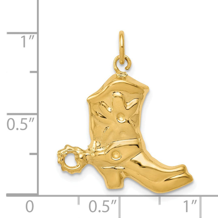 Lovely Rita's Pendants & Charms 14k Yellow Gold Textured Polished Finish Unisex Cowboy Boot with Spurs Charm Pendant
