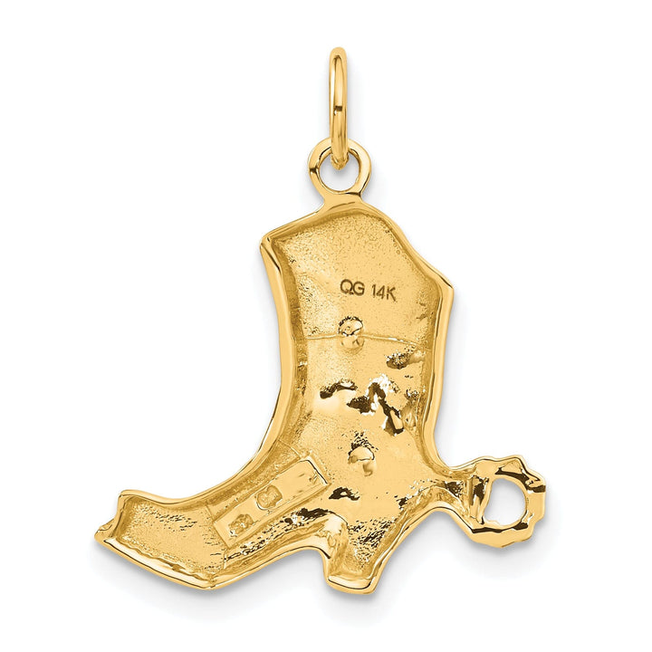 Lovely Rita's Pendants & Charms 14k Yellow Gold Textured Polished Finish Unisex Cowboy Boot with Spurs Charm Pendant
