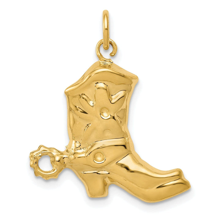 Lovely Rita's Pendants & Charms 14k Yellow Gold Textured Polished Finish Unisex Cowboy Boot with Spurs Charm Pendant