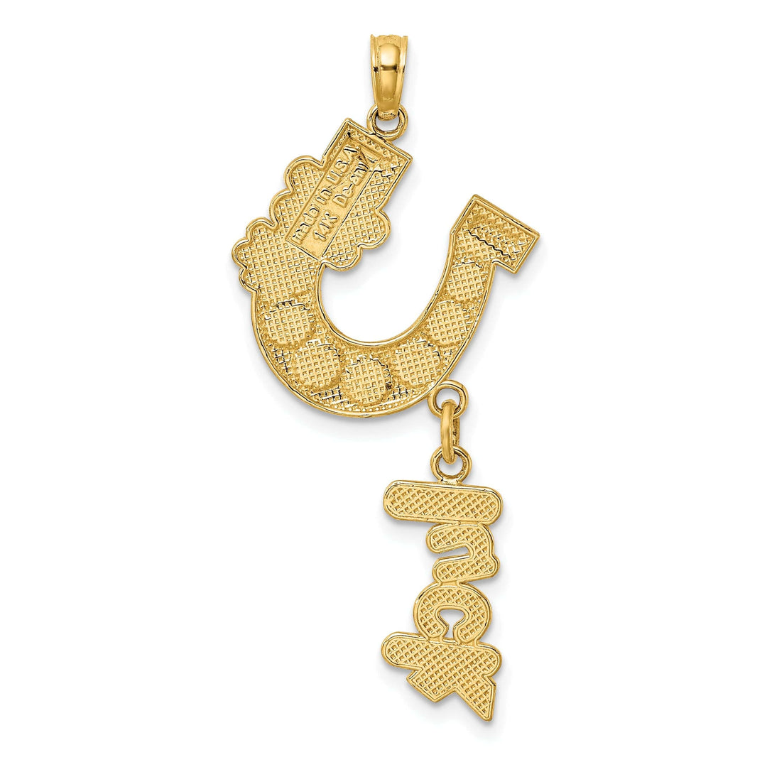 Lovely Rita's Pendants & Charms 14K Yellow Gold Textured Polished Green Enameled Horseshoe LUCK With Flowers Design Charm Pendant