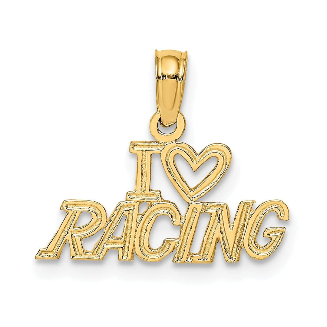 Lovely Rita's Pendants & Charms 14K Yellow Gold Textured Polished I Heart Racing Charm Pendant