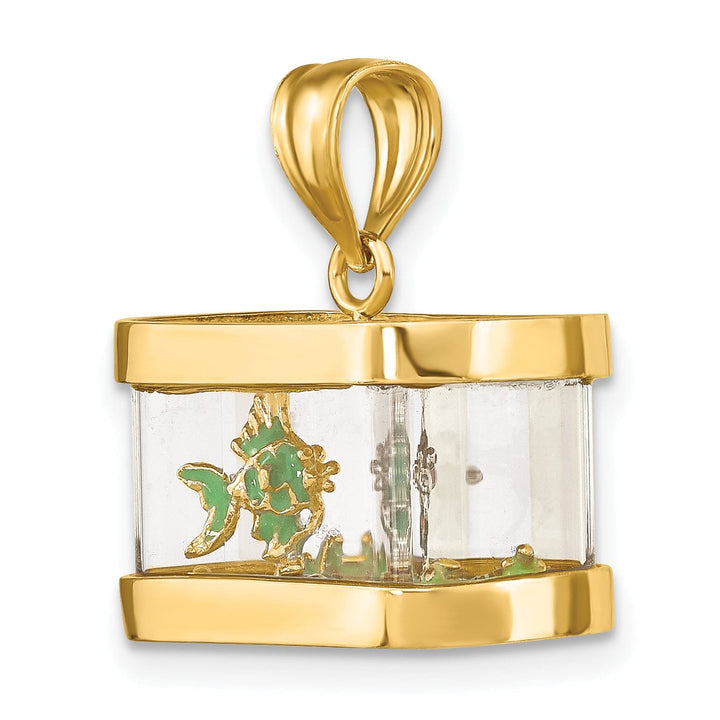 Lovely Rita's Pendants & Charms 14K Yellow Gold Textured Polished Multi-Color Ename Finish 3-Dimensional Moveable Fish Aquarium Charm