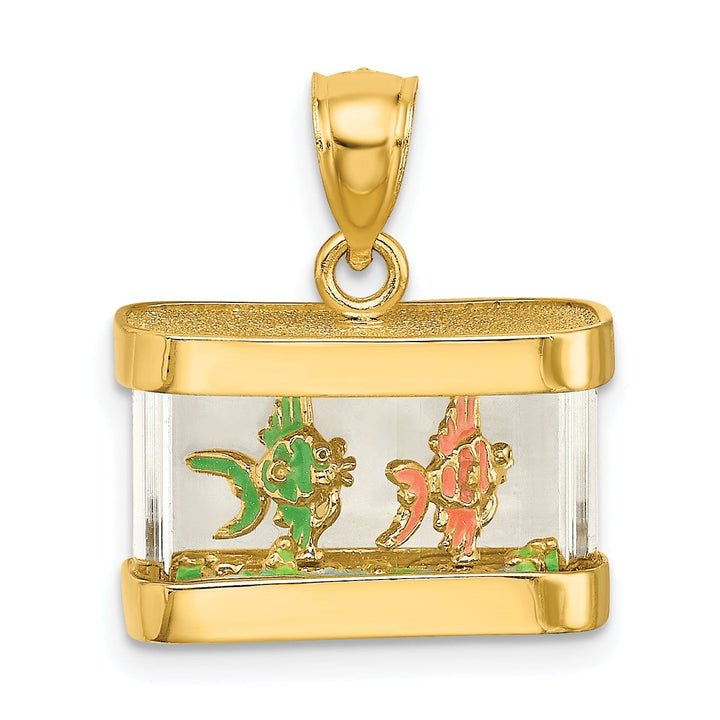 Lovely Rita's Pendants & Charms 14K Yellow Gold Textured Polished Multi-Color Ename Finish 3-Dimensional Moveable Fish Aquarium Charm