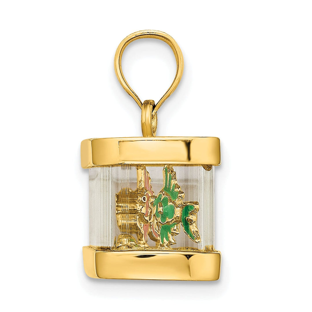 Lovely Rita's Pendants & Charms 14K Yellow Gold Textured Polished Multi-Color Ename Finish 3-Dimensional Moveable Fish Aquarium Charm