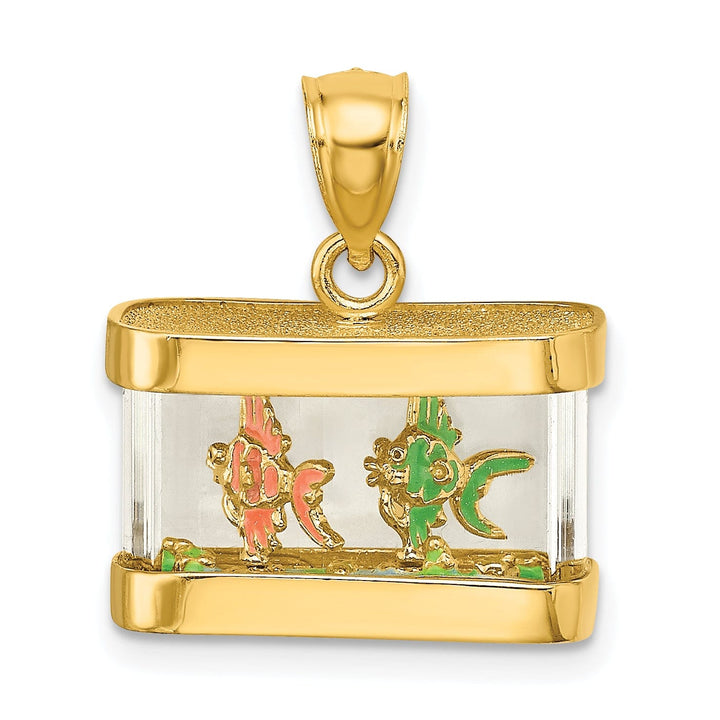 Lovely Rita's Pendants & Charms 14K Yellow Gold Textured Polished Multi-Color Ename Finish 3-Dimensional Moveable Fish Aquarium Charm