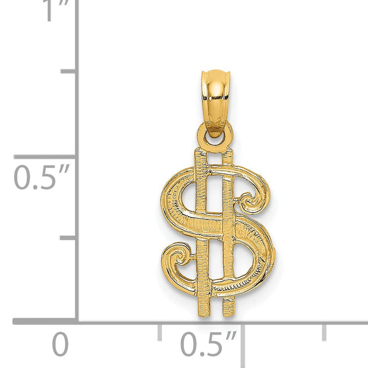 Lovely Rita's Pendants & Charms 14k Yellow Gold Textured Polished Solid Finish Dollar Sign Charm Pendant