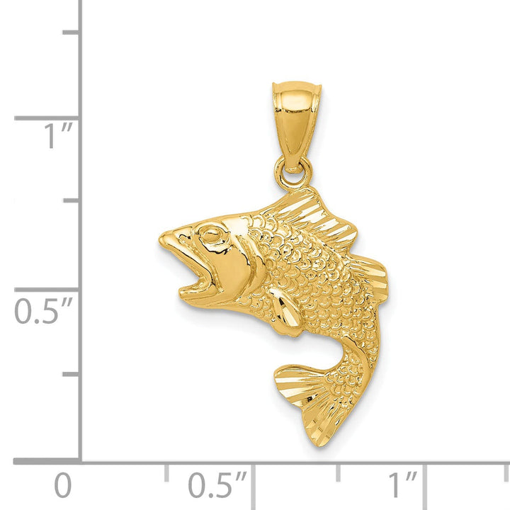 Lovely Rita's Pendants & Charms 14k Yellow Gold Textured Polished Solid Finish Open Mouthed Bass Fish Charm Pendant