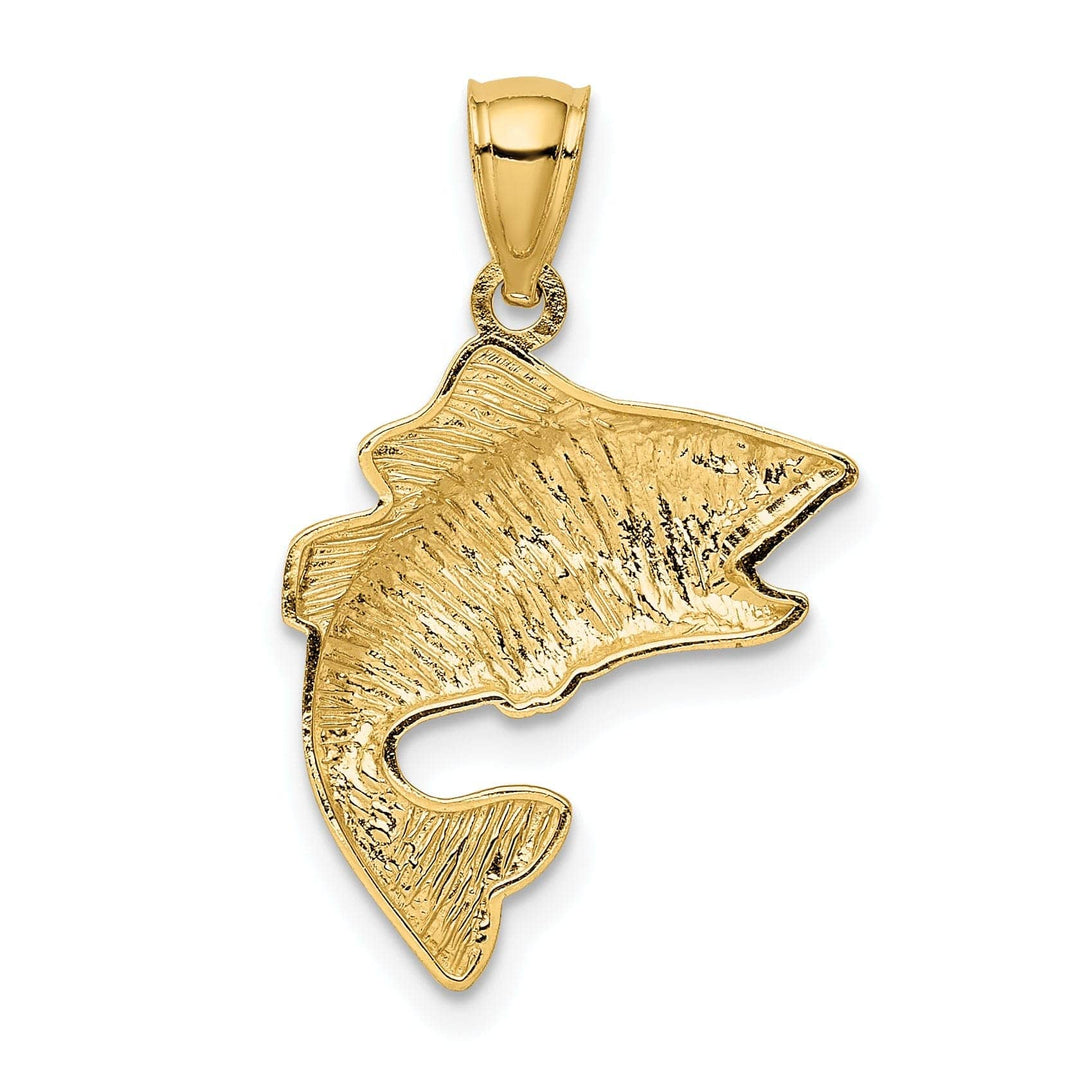 Lovely Rita's Pendants & Charms 14k Yellow Gold Textured Polished Solid Finish Open Mouthed Bass Fish Charm Pendant