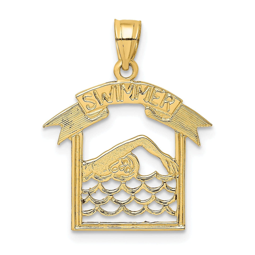 Lovely Rita's Pendants & Charms 14K Yellow Gold Textured Polished Swimmer in Frame Charm Pendant