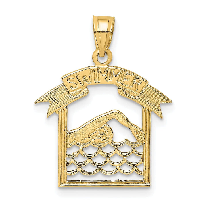 Lovely Rita's Pendants & Charms 14K Yellow Gold Textured Polished Swimmer in Frame Charm Pendant