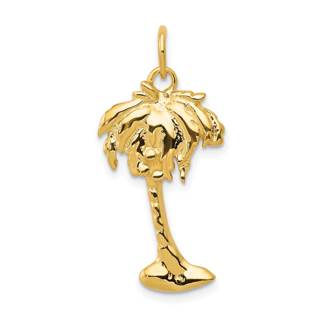 Lovely Rita's Pendants & Charms 14k Yellow Gold Textured Polished Texture Concave Shpe Palm Tree Charm Pendant
