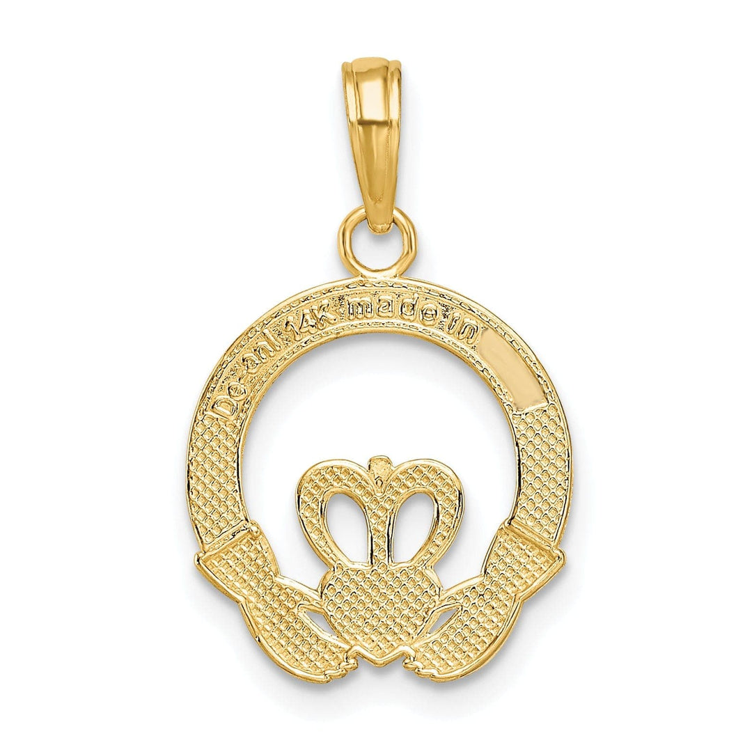 Lovely Rita's Pendants & Charms 14k Yellow Gold Textured Satin Diamond Cut Flat-Backed Engraved Friendship Love Loyalty Claddagh Design Charm Pendant